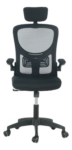 Silla De Oficina Ergonómica Lestari Mesh Soporte Y Cabecera Color Negro