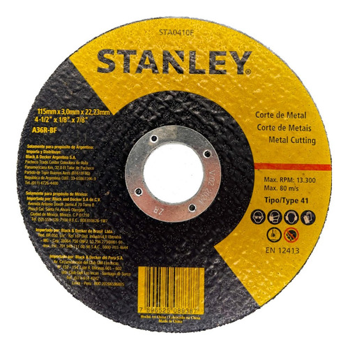 Disco Corte Ferro Stanley 4.1/2 X1/8 X7/8 
