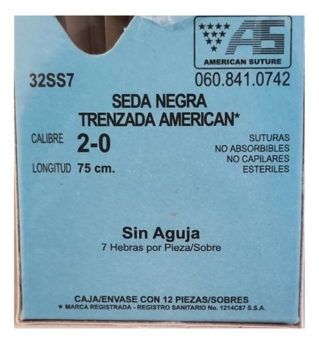 Seda Negra Trenzada 2-0 Sin Aguja C/12 Sobres Azul Claro