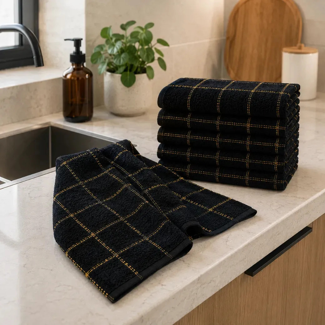 Kit 10 ​Pano Prato Atoalhado ﻿Xadrez Algodão Preto: ​Toque Moderno! ﻿✨