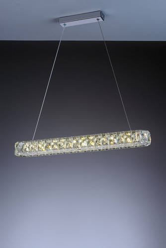 Lustre de Cristal Legítimo Pendente LED 18W Barra Retangular Aço Inox Sala Jantar Tokyo Strip Linear 120x60cm