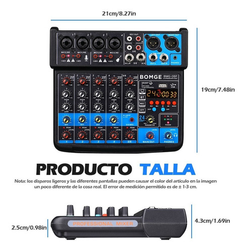 Mezclador De Dj Bomge 06f De 6 Canales Usb /bluetooth/48 V/d