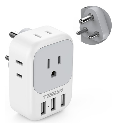 Adaptador De Enchufe Tessan Us A La India Tipo D Con 4 Tomas