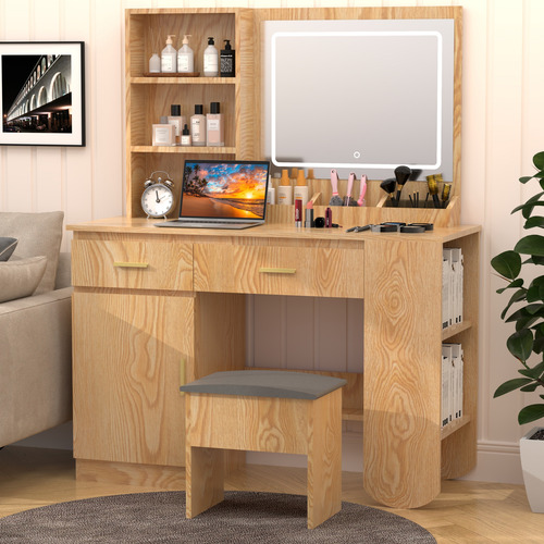 Tocador De Dormitorio Con Espejo Led Moderno Incluye Taburet