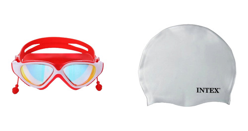 Lentes De Natacion Adulto Con Tapones Rojo + Gorro Blanco