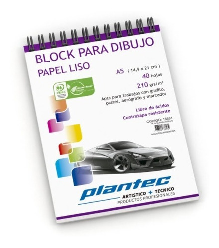 Block Para Dibujo Papel Liso Plantec X 40 Hojas 210 G 15631