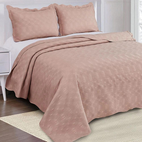 Colcha Matelasse King Damask 3pç Camesa 260x280 Cobre Leito Cor Duque Rose