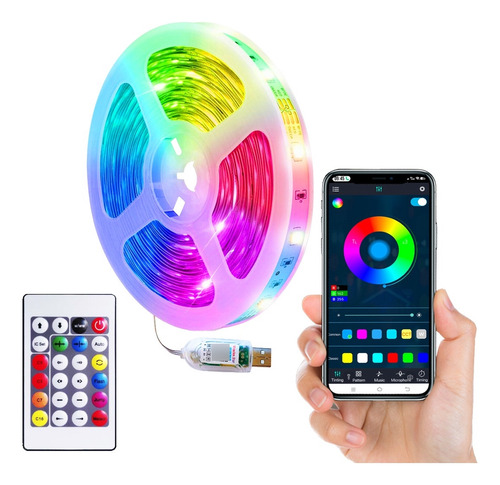 Tira De Luces Led Rgb Usb Control Por App Bluetooth Tv 5mts