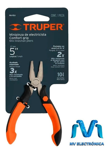 Mini Pinza De Electricista 4 3/4 Truper Pm-pe4 Mango Comfort Grip Mv Electronica