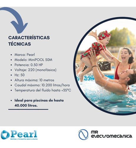 Bomba Autocebante Pileta 40000 L Minipool 50m Pearl Motorarg