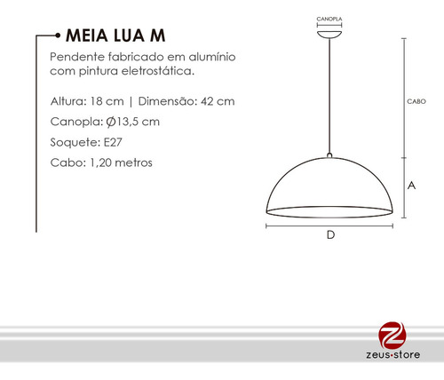 Pendente Luminária Meia Lua M 42cm Diâmetro X 18cm