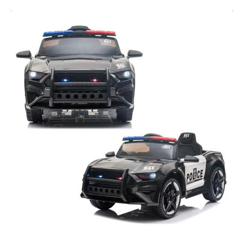 Mini Carro Elétrico Policial 12v Com Controle Megafone Mp3 Cor Preto