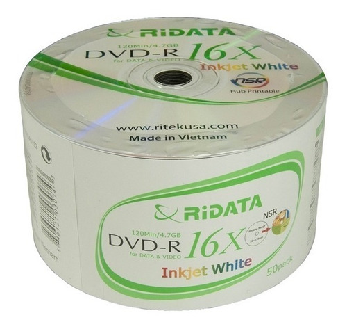 Imagen 2 de 4 de Dvd Virgen Ridata Printable Dvd-r Por 600 Unidades