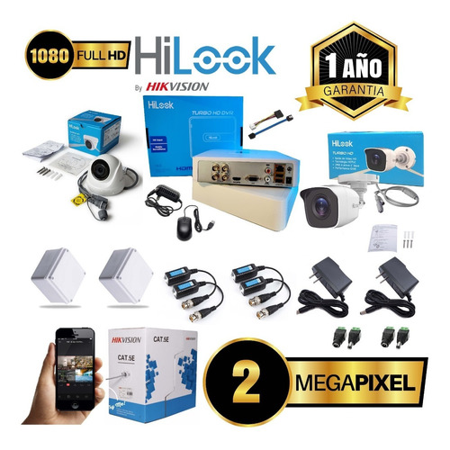 Kit Hikvision Hilook Dvr 4 Ch + 2 Cámaras 1080p + Accesorios