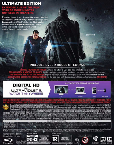 Blu Ray Batman V Superman Dawn Justice Dvd Ultimate Dc