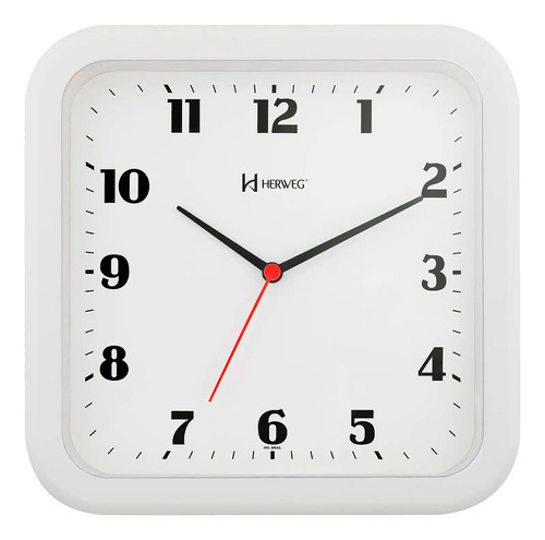 Relógio De Parede Branco Analógico Quadrado 23cm Herweg 6145