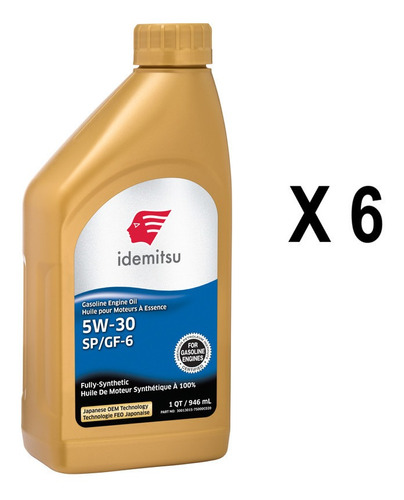 Idemitsu Aceite Motor 5w30 100% Sintético; 5.676 Lt