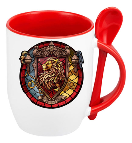 Taza Harry Potter Con Cuchara+caja De Regalo Hogwarts Rojo Harry Potter