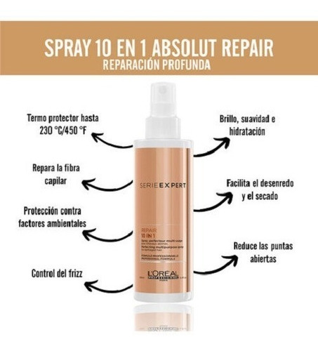 Imagen 2 de 3 de Spray 10 En 1 Absolut Repair Gold - L'oreal Profesional 45ml