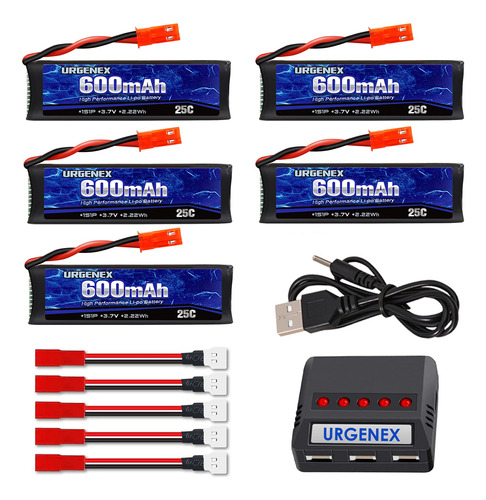 Urgenex 3.7 V Lipo Bateria 600 Mah Con Jst Plug 1s Li-po Bat