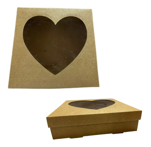Pack 4 Cajas Kraft 20x20x05 Cm Color Moka Mica Forma Corazón