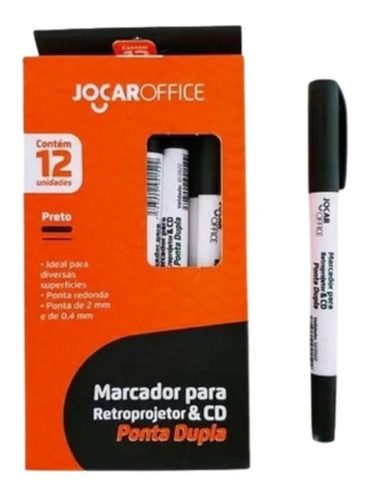 Marcador Retroprojetor Ponta Dupla 12uni Jocar Office Preta