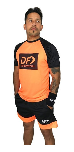 Imagen 2 de 4 de Remera + Short Conjunto Naranja Deportivo Padel Tenis