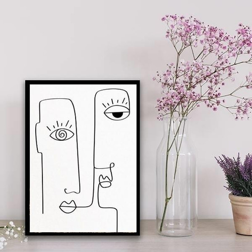 Quadro Decorativo Minimalista One Line 45x34cm Vidro Preta