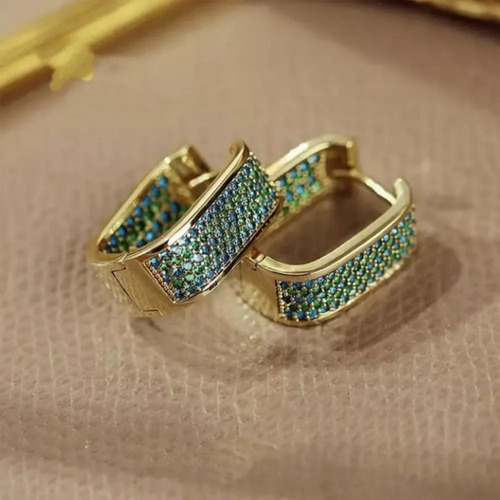Aretes Argollas Cristales Chapado Oro 14k Acero Inoxidable