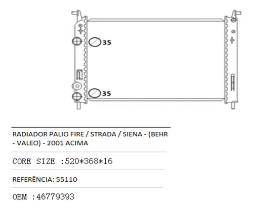 Radiador Fiat Palio Fire 2001 A 2017 Sistema Behr - 55110