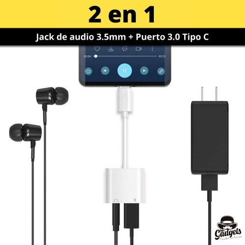Imagen 4 de 10 de Adaptador Usb Tipo C A Puerto De Carga Tipo C Y Audio 3.5mm