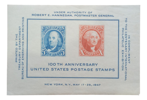 Estados Unidos Block Mint 1947 100th Aniv.  Us. Postage