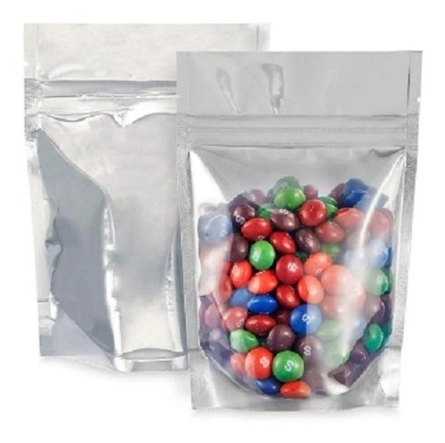 100 Bolsas Pouch Stand Con Cierre Plata/transparente 250 Gr