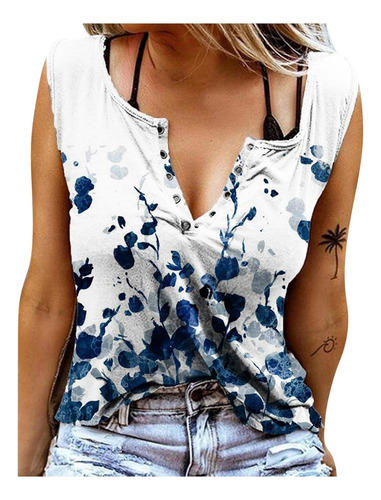 Y Blusa Feminina Estampado Chaleco Ojo V Cuello Sin Hombre