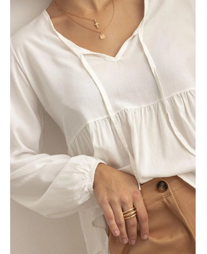 Imagen 4 de 4 de Blusa Poplin Nano Mangas Abullonadas Estocolmo #2283