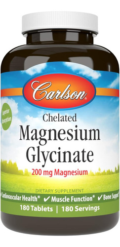 Glicinato De Magnesio 200 Mg Carlson 180 Tabletas