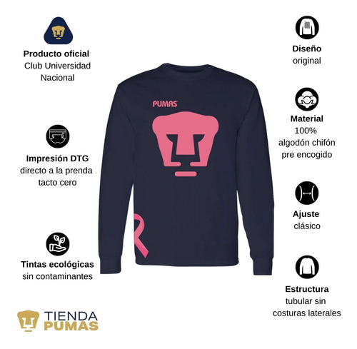Playera Deportiva M Larga Hombre Pumas Unam Mes Rosa