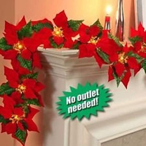 Jh Smith Co Cordless Poinsettia Con Luz Garlandred