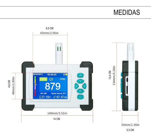 Imagen 5 de 10 de Monitor Medidor Co2 Calidad Del Aire Temp Y Humedad Carbono