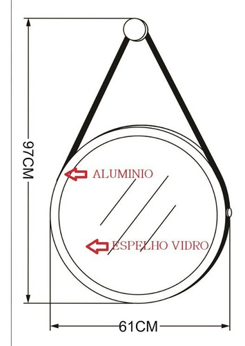 Imagem 10 de 10 de Espelho Redondo Decorativo Suspenso Com Alça 60cm + Suporte