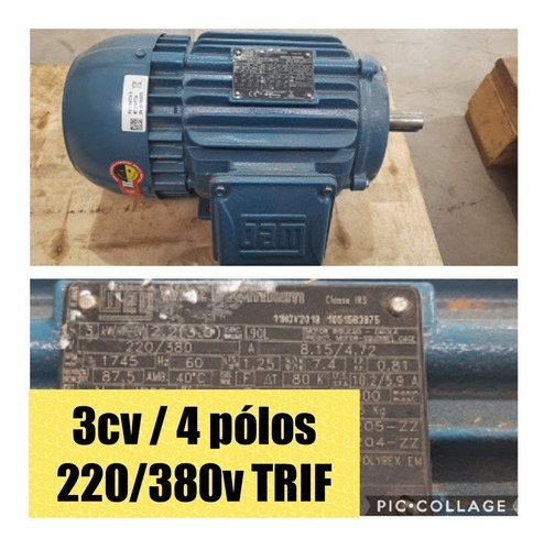 Imagem 1 de 6 de Motor 3cv Elétrico Weg 4 Polos Blindado Baixa Rotação