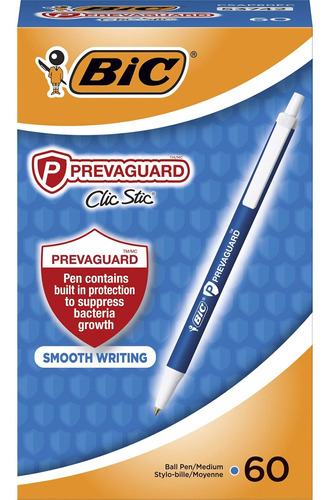 60 Lapiceras Bic Prevaguard Clic Tinta Azul 0.9mm