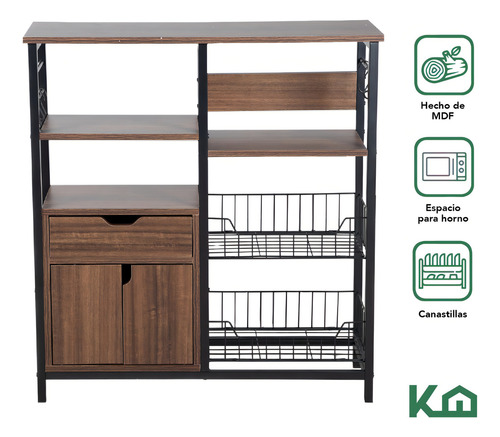 Organizador Mueble Multiusos Para Microondas Con Repisas Canastilla Tablero MDF Color Café Kingshouse