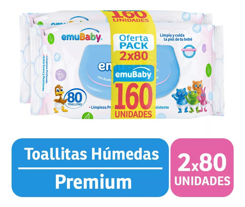 Toallas Húmedas Emubaby Premium Con Tapa Pack 160 Toallitas