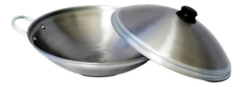 Tacho Chinês Panela Wok Funda Aço Inox Com Tampa 38cm 4l