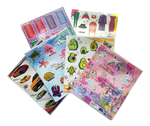 50 Planillas Stickers Tamaño Carta Glitter Brillante Mixto