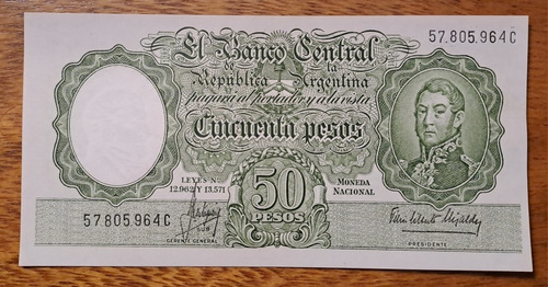 Bottero N 2016 Billete 50 Pesos Moneda Nacional. Excelente +