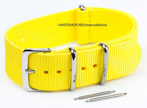 Pulseira Relógio Nato Nylon 18mm Amarelo 3 Anéis