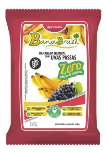 Doce Banana Bananada Uva Passa Zero C/10 Unids De 23g