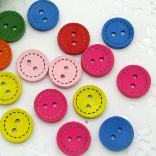 50pcs Mixed Wood Round Sewing Buttons For Kids Clothe